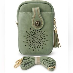 Aphison’s Sage Green Crossbody Bag with Tassel Accent